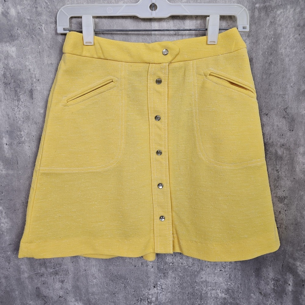Vintage 60s McGregor Competitors Womens Yellow Dbl Knit Poly Aline Mini Skirt‎